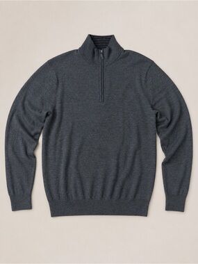 UNTUCKit Sweater Mens Medium Gray Belguardo Merino Wool 1/4 Zip Smart Casual